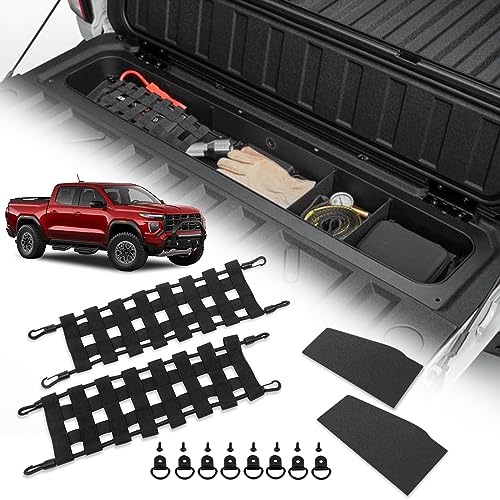 TECHPICCO Tailgate Organizer Compatible with Chevy Colorado/GMC Canyon 2026 2025 2024 2023 | Tailgate Cargo Nets Dividers D-Rings Compatible with Chevy Colorado/GMC Canyon Accessories 2023+