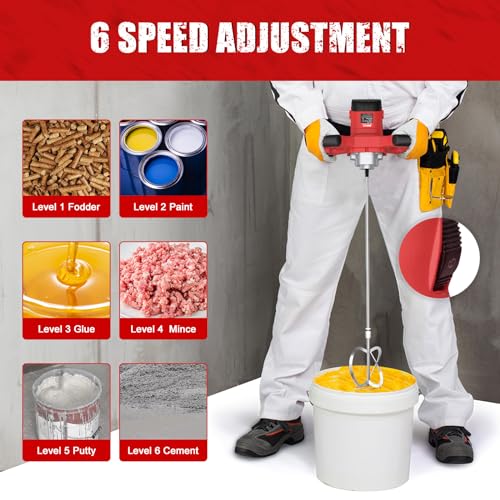 IMAYCC Cement Mixer, 2100W Electric Concrete Mixer with 6 Speed, 110V Handheld Mud Mixer for Motar,Paint, Grout, Plaster, Thinset,Fodder Stirring Tool - Image 4