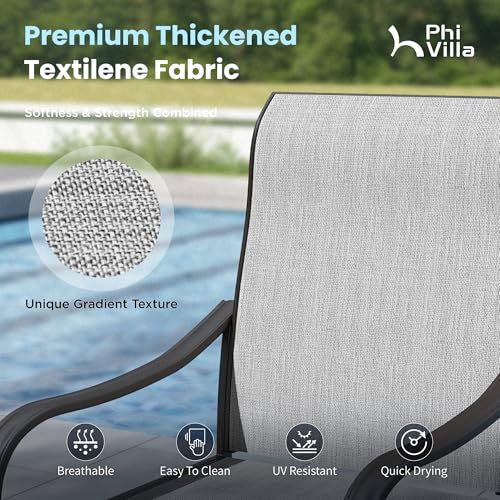 Image of PHI VILLA Outdoor Dining Set for 8, Swivel Mesh Chairs & Square Table, Grey | Textilene chairs and large 57.5'' metal table with umbrella hole. All-weather patio furniture set designed for patio, deck