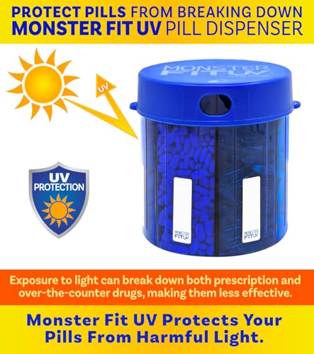 Image of XL Supplement Pill Dispenser Bottle, 7 Compartment, Labels, Easy Open, Anti-Mixing, UV Protected Organizer, Extra Large Monthly Vitamin, Monster Fit Medication Holder (Cobalt Blue, Large) (Pack of 3)