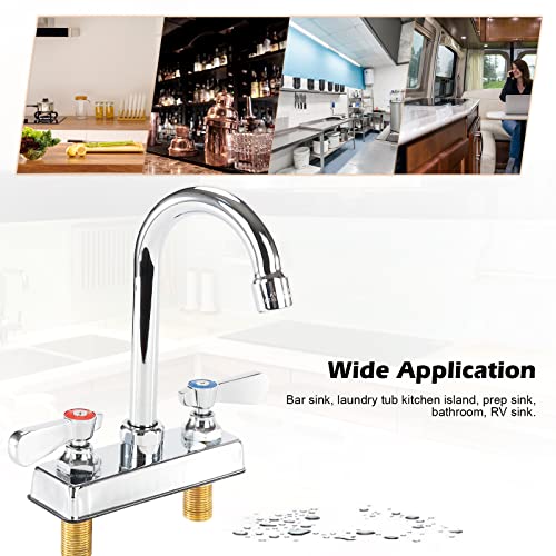 Zkdausdo Commercial Bar Sink Faucet 4 Inch Center Deck Mount Bar Sink Faucet 2 Hole Brass Constructed & Chrome Polished With 3-1/2 Inch Gooseneck Spout & Dual Lever Handles thumb #4