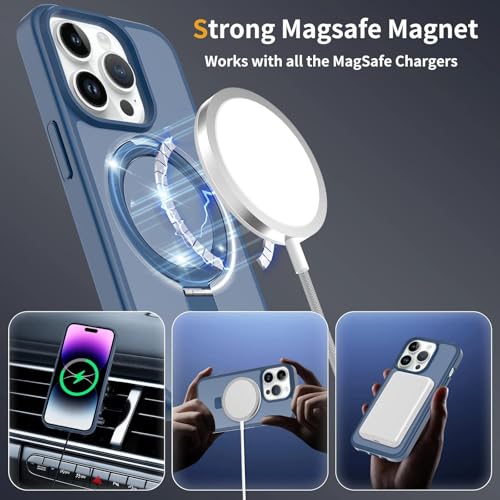 Image of Magnetic for iPhone 13 Pro Case & iPhone 14 Pro Case, 6.1 inch, Compatible with MagSafe, Rugged Kickstand, Not-Yellowing Military-Grade Protection, Matte Blue