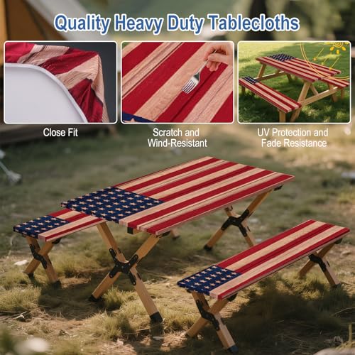 NGOKPYD 6FT American Flag Picnic Table Cover with Bench Covers, 4th of July Waterproof Windproof Fitted Tablecloth with Elastic and Storage Bag,Camping Table Cover for RV Picnic,72x30 Inch 3PCS — view 4