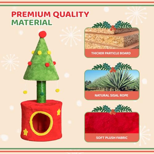 Árbol de gato navideño con casa y poste rascador 30in miniatura 5