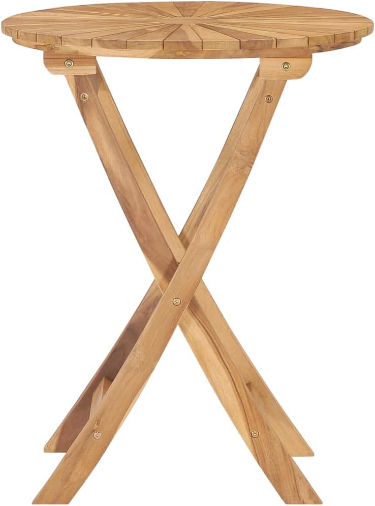 Vintage Patio Coffee Table, Patio Dining Table with Wooden Frame, Outdoor Coffee Side Table for Outside Patio, Folding Patio Table Ø 23.6" Solid Teak Wood