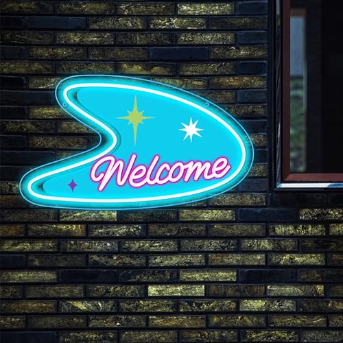 Image of Allball Mid Century Modern Boomerang Neon Sign, USB Powered Dimmable LED Neon Light, for Welcome Sign for Party Entrance Business Event Venue Reception Lighting, Gifts for New Business Owners(15.7*9)