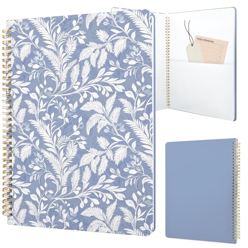 Image of Cute Spiral Notebook 8.5 x 11 lined Journal A4 with Pocket, Leaves | 70 page, Note Book with Pocket, Large, Big, Hard Cover, Aesthetic, Pretty Design, for Women, Girls, Kawaii