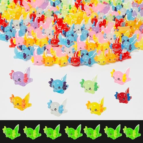 80 Pcs Mini Resin Axolotl Figurines Glow in The Dark Colorful Axolotl Desk Pets for DIY Garden Dollhouse Aquarium and Micro Landscape Dcor