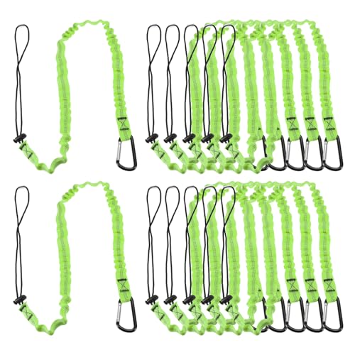 Image of MECCANIXITY Retractable Tool Lanyard 3.6ft with Single Aluminum Buckle and Adjustable Loop End, Maximum Weight Limit 10KG / 22lb, Safety Fall Protection Tools Leash, Green 12 Pack