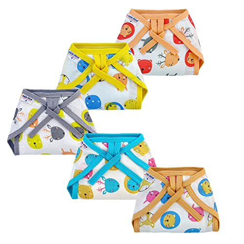 Image of Washable Reusable Cotton Muslin U Shape Lace Nappy,Langot For New Born Baby - Pack of 5(Animal Face Print 9-12 Months)