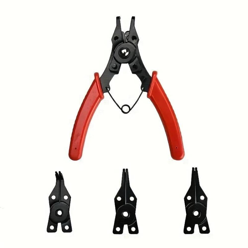 Juego de alicates de anillo a presión 4 en 1 con cabezales intercambiables para extracción e instalación de círculos, compatible con herramientas de anillo de retención estándar, kit de herramientas