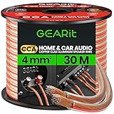 GEARit 12 Gauge Speaker Cable 30m, Flexible 2x4mm² Speaker Wire with Polarity Markings, 2-Conductor 12AWG CCA Audio Cable for In-Wall Home Theater, Car Audio Stereo, HiFi Surround Sound (Clear)