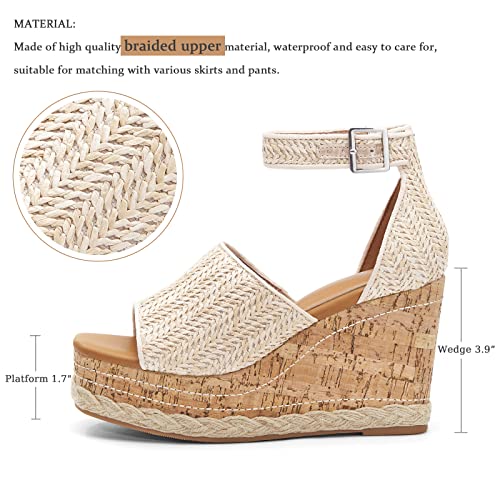 Women's Wedge Platform Espadrille Sandals Braided Open Square Toe Ankle Buckle Strappy Cork Sole Summer Shoes3