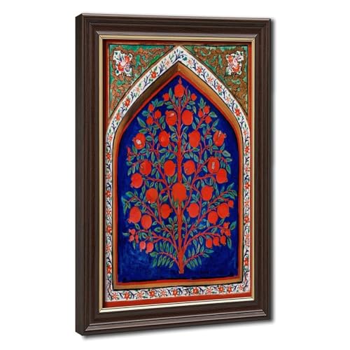 Toile arbre de vie du palais de Shaki Khans avec cadre suspendu haut de gamme 61x91cm