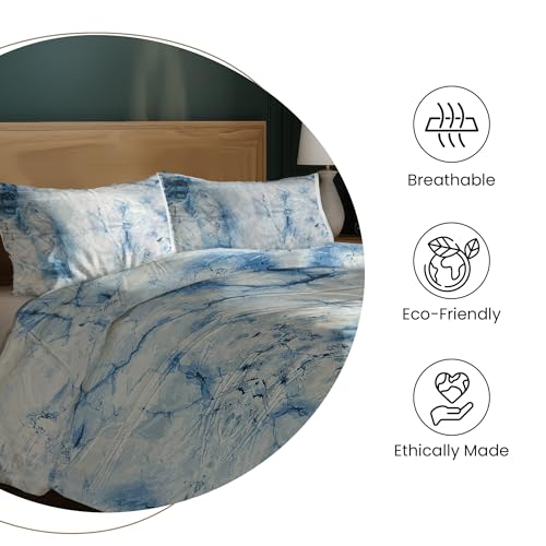 Image of LANE LINEN 210TC 100% Cotton Bedsheet Set for Super King Size Bed, 3-Piece Bedding, Included 2 Pillow Covers, Soft & Breatahble Flat Sheets, Abstract Blue Digital Printed Bed Sheet - 2.74m x 2.74m