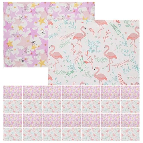 WATIIFUFU Papel para Envolver Dulces y Turrones, 200 Hojas de Papel Parafinado Diseño de Flamencos y Estrellas, Adecuado para Repostería Casera, Envoltorio para Golosinas y Galletas,
