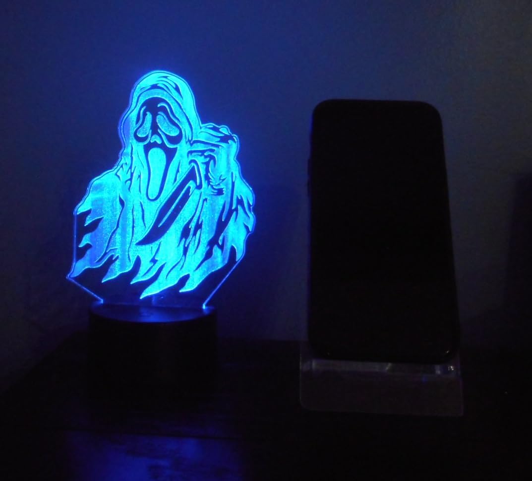 Scream Ghost Mask 7" Custom Horror Movie Laser Engraved 3D Effect Acrylic LED Desk Top Night Lamp