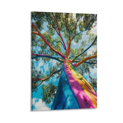 NFFBGFD Lebhafter Regenbogen-Eukalyptus-Leinwand-Poster, Wandkunst, Dekordruck, Bild Gemälde für Wohnzimmer, Schlafzimmer, Dekoration, 50 x 75 cm