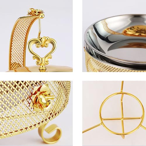 Gold Buffet Server Warmer, 6L Vassoio in Acciaio Inossidabile con Coperchio, riscaldatore per Alimenti per Banchetti Party Hotel Restaurant, Elegante Set di Piatti da Tavolo