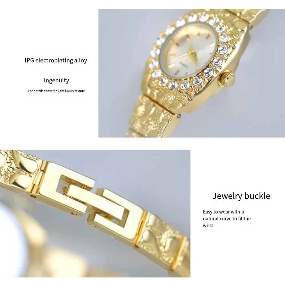 BESTKANG Reloj dorado de lujo para mujer, reloj de pulsera de diamantes de imitación con bisel de diamantes de imitación, reloj analógico de cuarzo, regalo elegante para ella