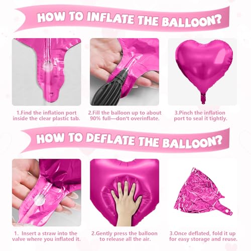 Image of Pastel Pink Heart Balloons, 10 Pcs Hot Pink Heart Shaped Balloon, 18 Inch Light Pink Rose Red Foil Balloons Helium for Girls Women Princess Brithday Bridal Baby Shower Valentines Party Decorations