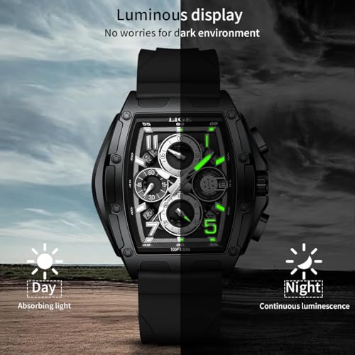 Image of LIGE Mens Watches Luxury Tonneau Watches for Men Waterproof Analog Watch Chronograph Calendar Date Men's Dress Business Work Watch Large Square Face Wristwatch