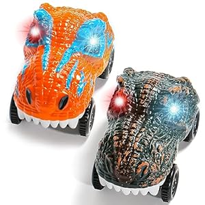 jerryvon Coches para Niños – Dinosaurios Juguetes Niños 3 4 5 6 Años Circuito Coches Accesorios de Pista de Coches para Niños Track Race Cars Coches Juguete Regalos Navidad Niños Niñas (2 Coches)