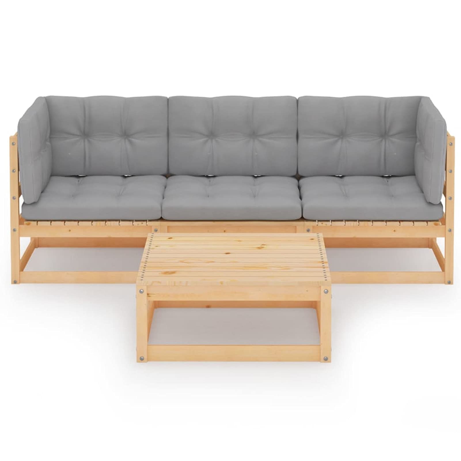 Homgoday Muebles de jardín 4 Piezas con Cojines de Madera de Pino Maciza Conjunto Muebles Jardin Muebles de terraza Exterior para jardín, terraza, Exterior Cojín Incluido Natural