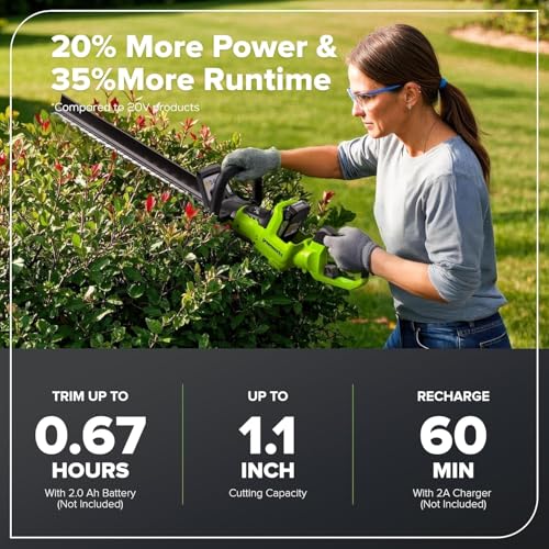 Image of Greenworks 24V 24 in Cordless Hedge Trimmer, 2.0 Ah Battery and Charger