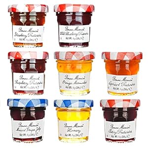 Bonne Maman Assorted Preserves – Strawberry, Apricot, Raspberry, Orange, Cherry, Honey, Grape, Blueberry – 8 jars x 1 oz