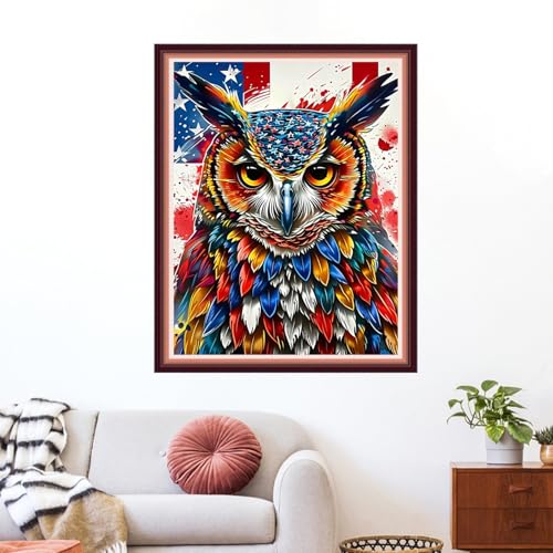 Image of Funxvoot Stamped Cross Stitch Kits for Beginners or Adults Embroidery Starter Patterns | DIY Printed Cross Stitch Kits Needlepoint for Adults or Kids 11CT-Magical Owl 16x20 inch