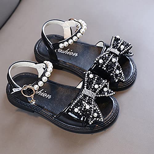 Princess Shoes For Girls Popular Summer Comfortable Shiny Soft Bottom Bow Princess Children Sandals (Black-b, 10 Toddler)3