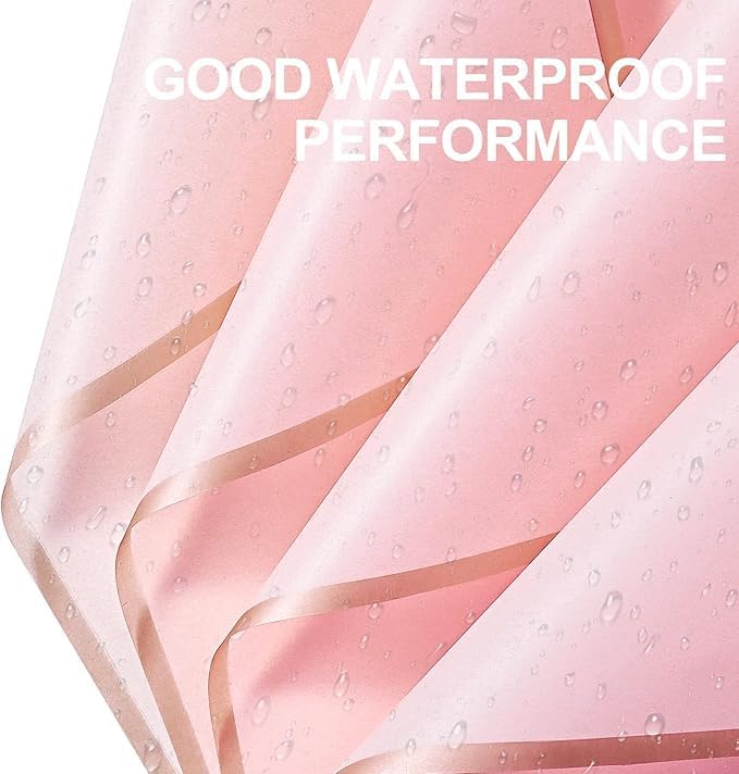 Image of Zarwani - 10 Sheets Korean Style Waterproof Bouquet Wrapping Paper (58cm x 58cm, 60 Microns) | Golden Border Design, Giftwrap for Flowers & DIY Gift Wrapping Paper (10, Baby Pink)