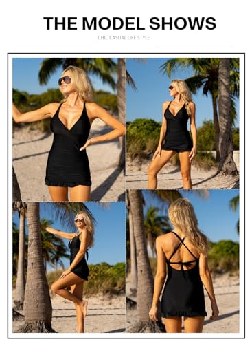 Aleumdr Women Retro Tankini Swimdress Tummy Control Bathing Suits Two Piece Tankini Tops with Bikini Bottoms Twist Swimwear4