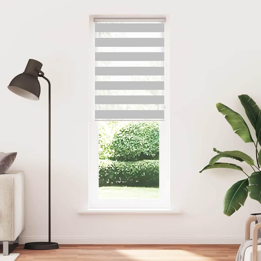 Tenda a rullo zebrata, grigio chiaro, 70 x 200 cm, poliestere | Tessuto largo 65,9 cm, doppio strato, traslucido e opaco, montaggio con viti o senza foratura, catena regolabile