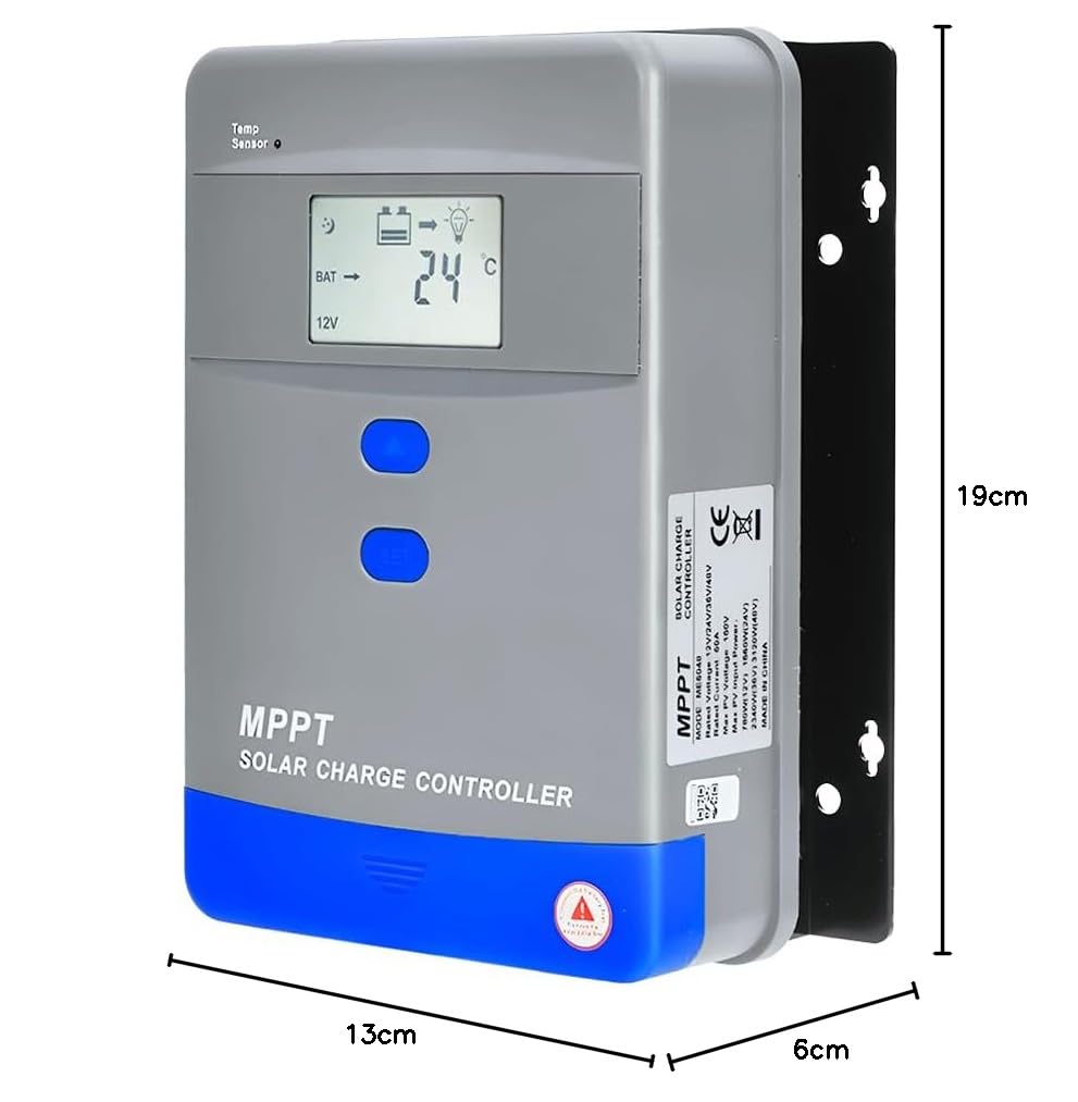 Y&H MPPT regulator ładowania Bluetooth, regulator ładowania solarnego 60 A, 12 V/24 V/36 V/48 V, LCD, maks. moc wejściowa panelu PV 3120 W, do ładowania akumulatorów żelowych AGM mokrych i litowych