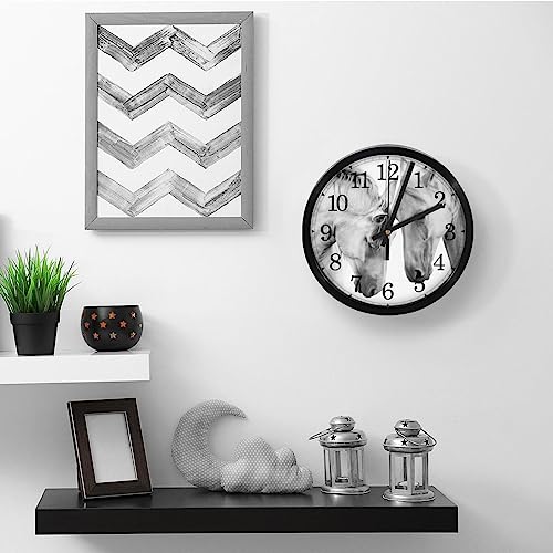 Horloge murale silencieuse à quartz motif cheval blanc ronde pour cuisine et bureau - 6