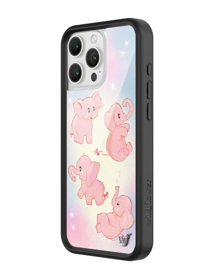 Image of Wildflower Cases - Compatible with iPhone 16 Pro Max | Protective Black Bumper, 6.5ft Drop Test Certified, Women Owned Small Business | Pink Elephants