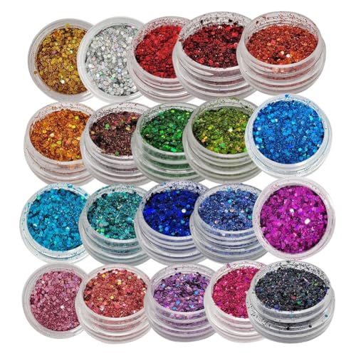 UUYYEO 20 Colors Festival Face Makeup Glitter Chunky Glitter Nail Powder Dust Body Glitter Sequins Nail Polish Glitter Shapes Epoxy Resin Color Pigment Glitter Sparkling Hair Glitter for Women