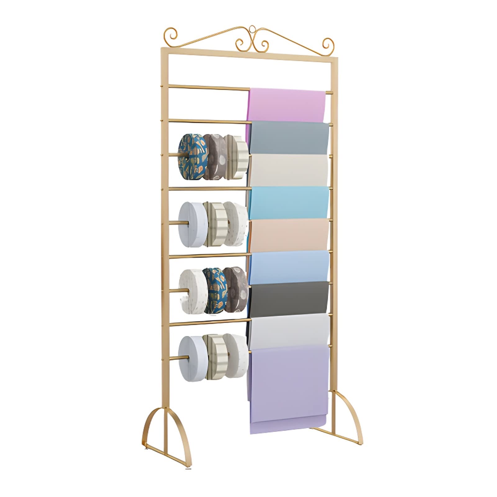 Craft Room Wstążka do przechowywania Organizator Rack Wolnostojący uchwyt na organizery na szaliki, złoty biały czarny metalowy wielofunkcyjny stojak na sz(Złoto-długość-45 cm/17,7 cala