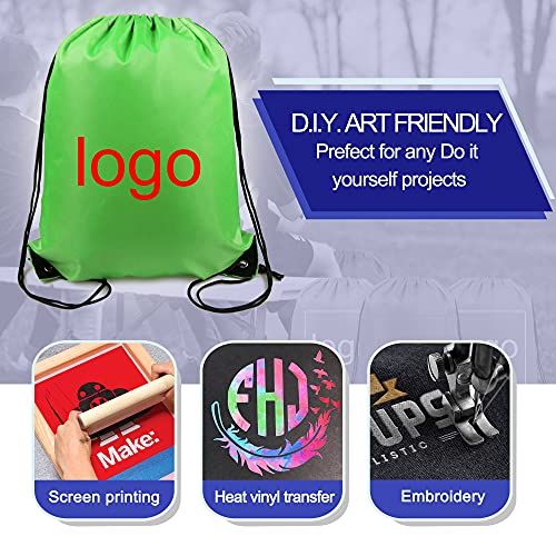 Image of BeeGreen 20 Pieces Green String Bags Bulk Lightweight Durable Drawstring Gym Backpacks for Christmas Travel Sports Plain Cinch Storage Sackpack Bags for Women and Men