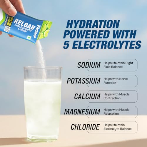 Image of Fast&Up Reload Electrolytes Powder Sachets | Zero Added Sugar Hydration Drink with 5 Essential Electrolytes Vitamin C & B12 | Summer Heat, Workout Recovery, Travel & Wellness | Lime Lemon, Pack of 15 Sachets