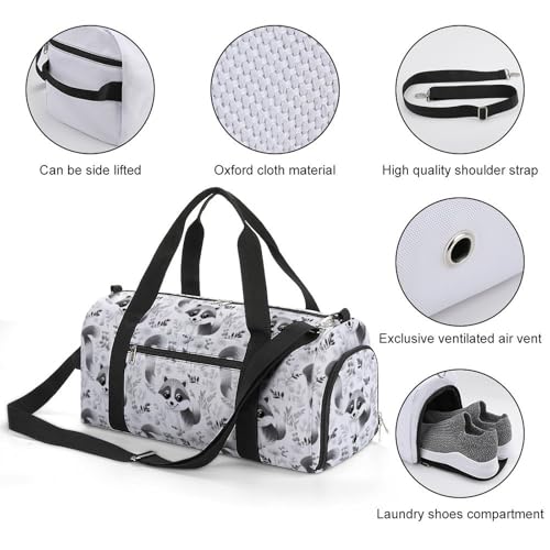 Cute Raccoon Gym Bag Travel Duffel Bag Sports Tote Bag Workout Bag Weekender Bag for Women Men3