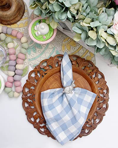 Cotton Craft Buffalo Plaid Cloth Napkins - Set Of 12 Pure Cotton Gingham Check Napkin - Everyday Easter Spring Summer Holiday Lunch Dinner Napkin - Soft Washable Reusable Napkin -Oversized 20X20 Blue #TOP2
