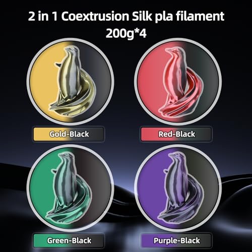 Image of 3DHoJor 3D Printer Filament Bundle, Silk PLA Filament 1.75mm, Dual Color Filament 200gX 4 Spools Silk Filament Bundle Multicolor