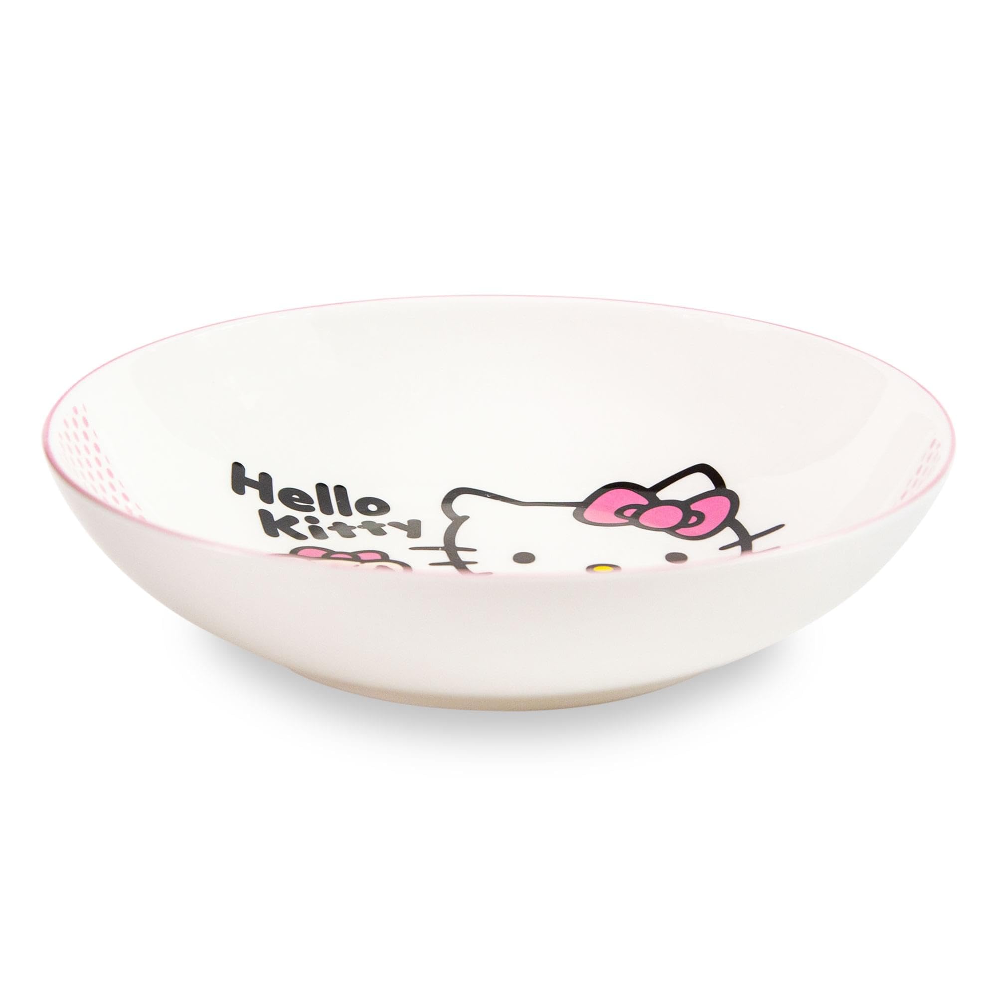 Sanrio Hello Kitty Pink Dots 9-Inch Ceramic Coupe Large Dinner Bowl For Serving Pasta, Salad, Cereal