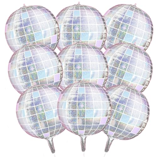 9pcs 22inch 4d Iridescent Disco balloons,Laser sliver Disco balloons Bachelorette Decorations.70S disco birthday party decorations supplies