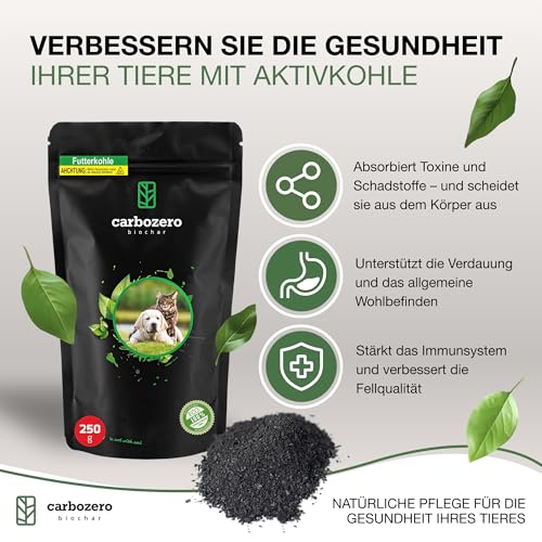 CarboZero Futterkohle 250 g Pulver für Tiere | Aktivkohle für Hunde & Katzen | Futterkohle für Hunde & Nager | Tierkohle | Futterkohle Haustiere | Nachfüllpack Aktivkohle