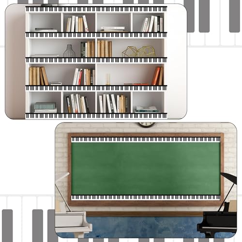 Image of BeYumi Piano Keyboard Border Trim - 65ft Back to School Music Piano Keyboard Straight Rolled Border Trim Black White Music Keys Bulletin Board Borders School Classroom Office Chalkboard Party Decor