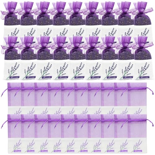 pclapora 36 Piezas Bolsas de Lavanda, Saquitos de Lavanda para Rellenar, Bolsas Vacías Algodón de Gasa con Cordón Morado, Bolsa con Cordón para Especias y Hierbas, Bolsa de Perfume Púrpura